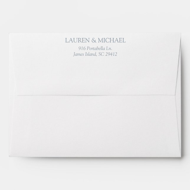 Modern Dusty Blue Elegant Monogram Return Address Envelope (Back (Top Flap))