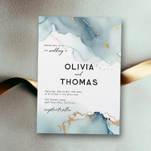 Modern Dusty Blue Elegant Romantic Beach Wedding Invitation