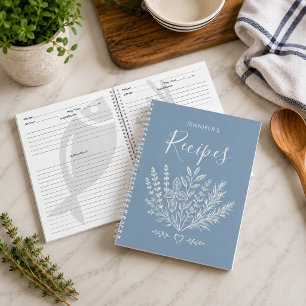 Modern Dusty Blue Family Cookbook Notebook