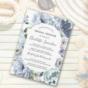 Modern Dusty Blue Floral Botanical Bridal Shower Invitation