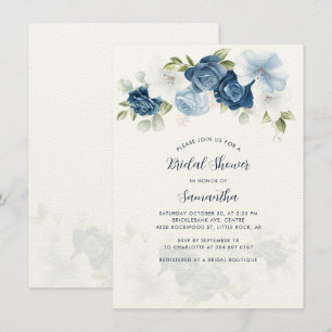 Modern Dusty Blue Floral Bridal Shower Invitation