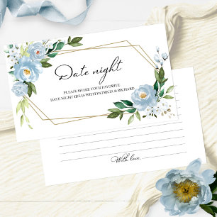 Modern Dusty Blue Floral Date Night Idea Card