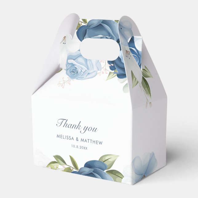 Modern Dusty Blue Floral Elegant Wedding Thank You Favour Box (Front Side)