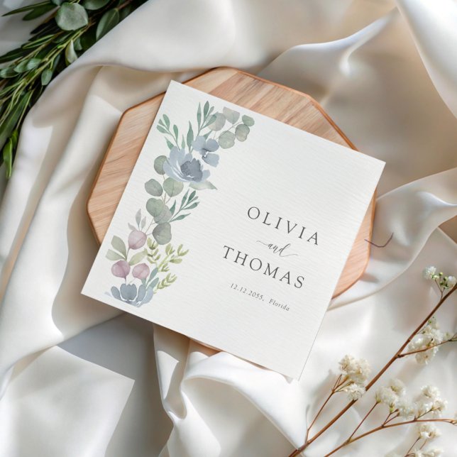 Modern Dusty Blue Floral Floral Wedding Napkin (Creator Uploaded)