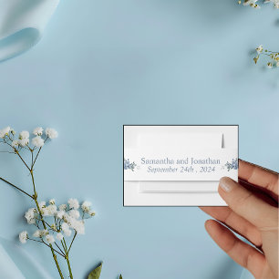 Modern Dusty Blue Floral  Invitation Belly Band
