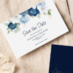 Modern Dusty Blue Floral Save the Date Card<br><div class="desc">Elegant floral watercolor dusty blue,  white,  and navy floral bouquet wedding save the date card. The card features a script "Save the Date",  that can be changed to a font type of your choice that are available here when you click the "Personalise" button.</div>