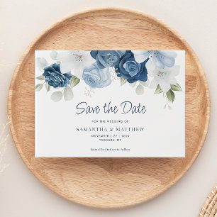 Modern Dusty Blue Floral Save the Date Vellum Invitations