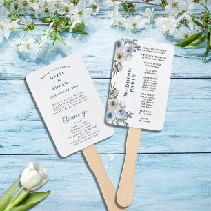 Modern Dusty Blue Floral Wedding Program Hand Fan