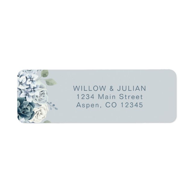 Modern Dusty Blue Floral Wedding Return Address (Front)