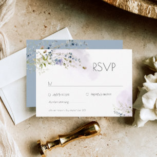 Modern Dusty Blue Floral Wedding RSVP Card