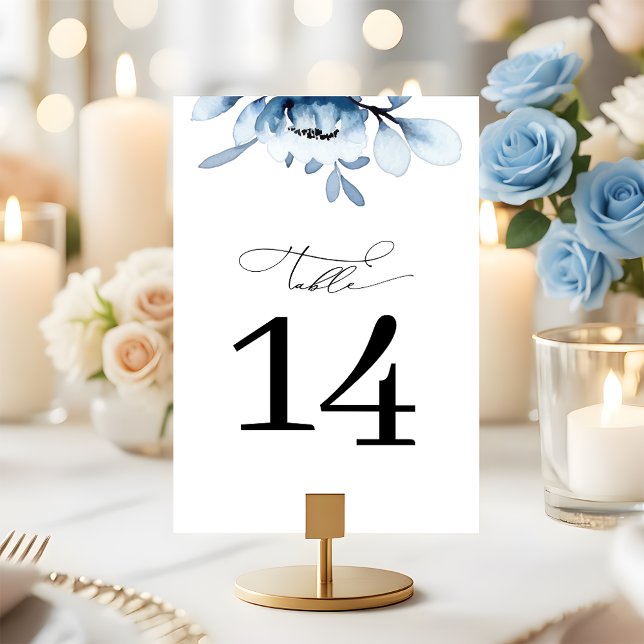 Modern Dusty Blue Floral Wedding Table Number (Creator Uploaded)