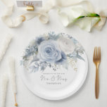 Modern Dusty Blue Florals Congrats Mr Mrs Wedding  Paper Plate<br><div class="desc">Modern Dusty Blue Florals Congrats Mr Mrs Wedding. Mr & Mrs is in a modern set script. Personalise with Congrats and new married name.</div>
