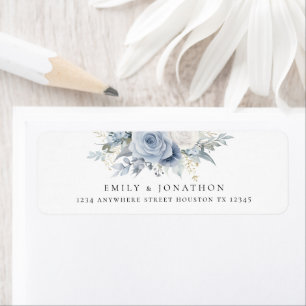 Modern Dusty Blue Florals Return Name Address