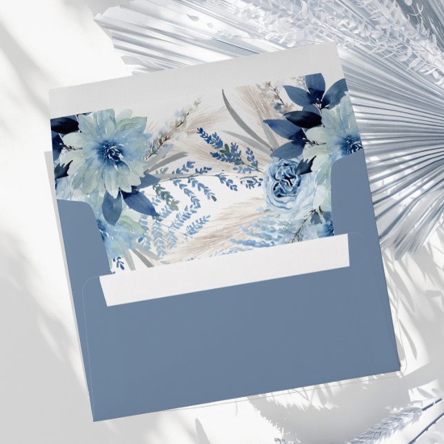 Modern Dusty Blue Flowers Beautiful Wedding Bridal Envelope (Creator Uploaded)