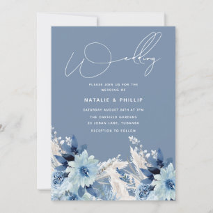 Modern Dusty Blue Flowers Beautiful Wedding Invitation