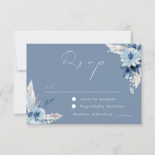 Modern Dusty Blue Flowers Beautiful Wedding RSVP Card