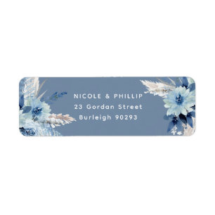 Modern Dusty Blue Flowers Return Address Wedding