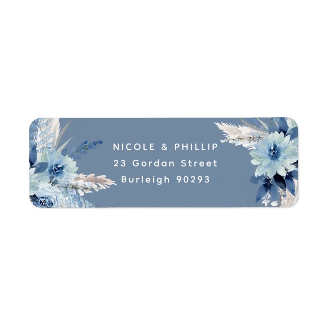 Modern Dusty Blue Flowers Return Address Wedding (Front)