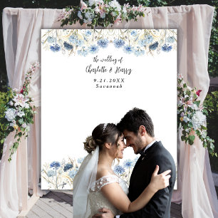 Modern Dusty Blue Flowers Wedding Photo  Backdrop Tapestry