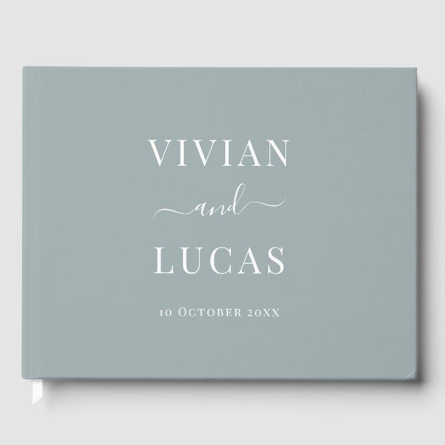 Modern Dusty Blue Formal Minimal Wedding Guest Book (Front)