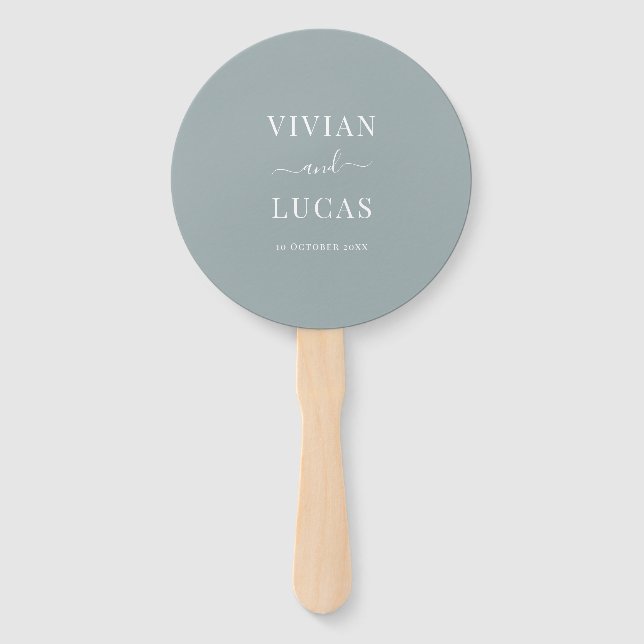 Modern Dusty Blue Formal Minimal Wedding Hand Fan (Front)