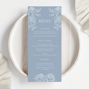 Modern Dusty Blue French Roses Wedding Menu