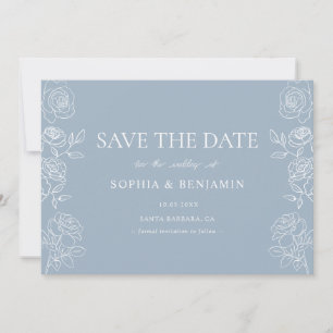 Modern Dusty Blue French Roses Wedding Save The Date