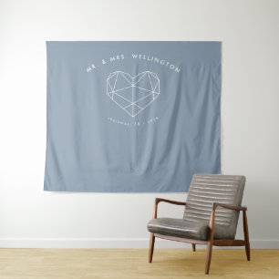 Modern Dusty Blue Geometric Heart Wedding  Tapestry