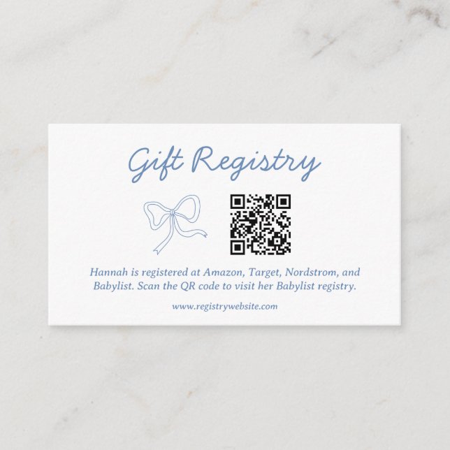 Modern Dusty Blue Gift QR Registry Enclosure Card (Front)