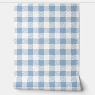 Modern Dusty Blue Gingham Checks  Wallpaper