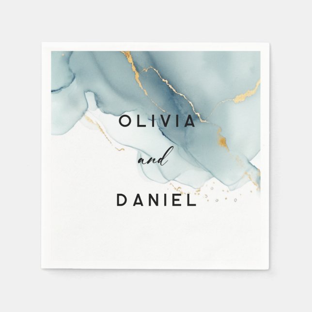 Modern Dusty Blue Gold Elegant Chic Beach Wedding Napkin (Front)