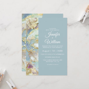 Modern Dusty Blue Gold Marble Elegant Chic Wedding Invitation