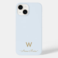 Modern Dusty Blue Gold Script Monogram