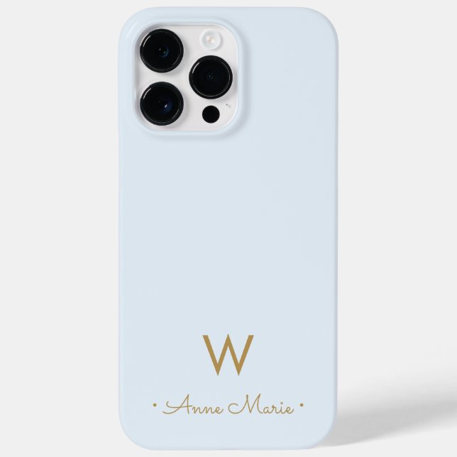 Modern Dusty Blue Gold Script Monogram Case-Mate iPhone Case (Back)