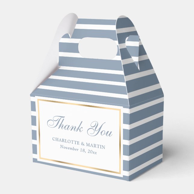 Modern Dusty Blue Gold Wedding Thank You Favour Box (Front Side)