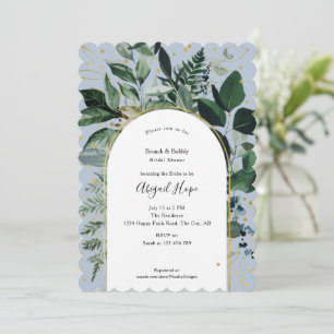 Modern Dusty Blue Greenery foliage brunch & Bubbly Invitation