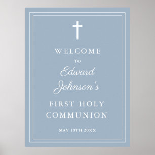Modern Dusty Blue Holy Communion Welcome Sign