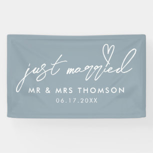 Modern Dusty Blue Just Married Elegant Wedding Banner