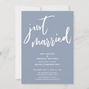 Modern Dusty Blue Just Married Wedding Reception Invitation