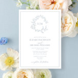 Modern Dusty Blue Leafy Crest Monogram Wedding Inv Invitation<br><div class="desc">We're loving this trendy, modern dusty blue wedding invitation! Simple, elegant, and oh-so-pretty, it features a hand drawn leafy wreath encircling a modern wedding monogram. It is personalised in elegant typography, and accented with hand-lettered calligraphy. Finally, it is trimmed in a delicate frame. Veiw suite here: https://www.zazzle.com/collections/dusty_blue_leafy_crest_monogram_wedding_invitation-119130199045408312 Contact designer for...</div>