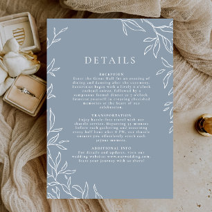 Modern Dusty Blue Minimal Leafy Wedding Details Invitation