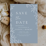 Modern Dusty Blue Minimal Leafy Wedding Save The Date<br><div class="desc">Announce your special day with this modern minimal leafy wedding save the date. Featuring an elegant botanical design with delicate greenery, this stylish card sets the tone for your upcoming celebration. The clean layout and sophisticated typography create a timeless aesthetic, perfect for contemporary weddings. Personalise with your names, wedding date,...</div>