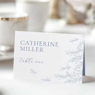 Modern Dusty Blue Minimal Leaves Place Card