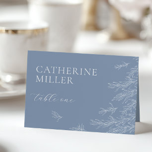Modern Dusty Blue Minimal Leaves Place Card