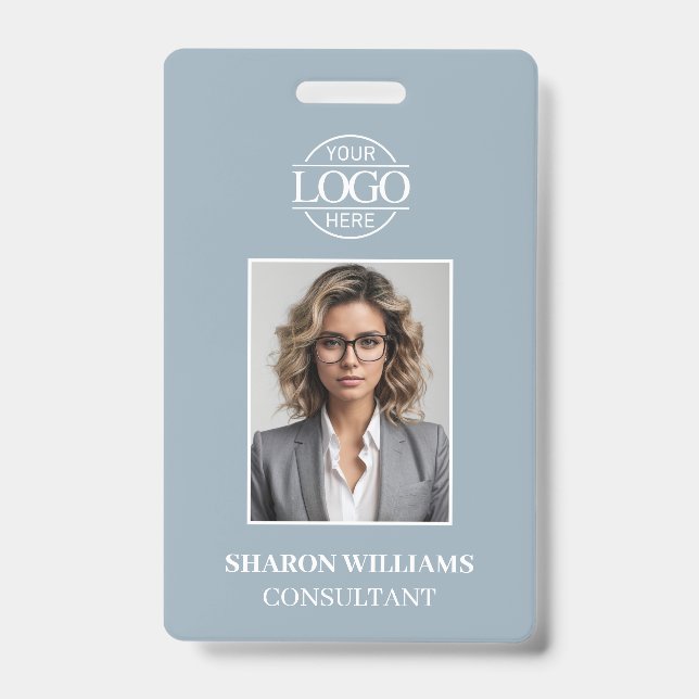 Modern Dusty Blue Minimalist Employee Photo ID Badge (Front)