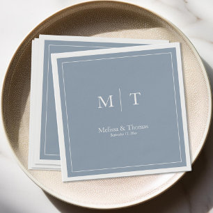 Modern Dusty Blue Minimalist Monogram Wedding Napkin