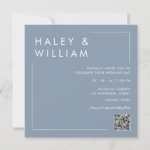 Modern Dusty Blue Minimalist Photo Wedding Invitation