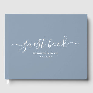 Modern Dusty Blue Minimalist Script Wedding Guest Book