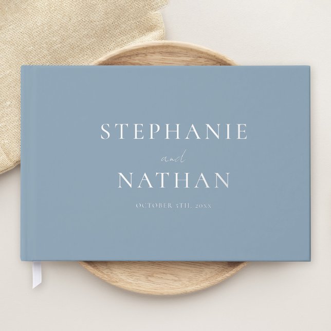 Modern Dusty Blue Minimalist Silver Foil Wedding Guest Book (Creator Uploaded)