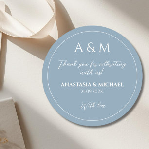 Modern dusty blue minimalist wedding classic round sticker